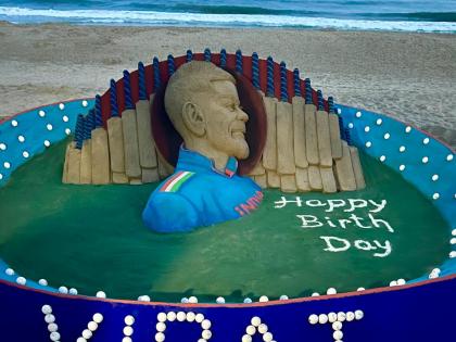 Sudarsan Pattnaik wishes Virat Kohli with sand sculpture | Sudarsan Pattnaik wishes Virat Kohli with sand sculpture