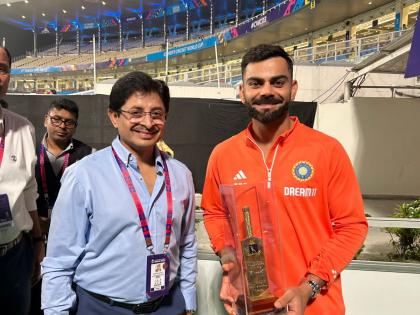 CAB President Snehasish Ganguly presents Kohli with gold-plated bat to mark his birthday | CAB President Snehasish Ganguly presents Kohli with gold-plated bat to mark his birthday