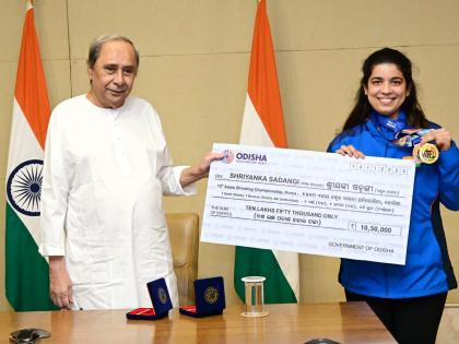 Naveen Patnaik felicitates Shriyanka Sadangi for her multiple medals in Asian Shooting Championship | Naveen Patnaik felicitates Shriyanka Sadangi for her multiple medals in Asian Shooting Championship Naveen Patnaik felicitates Shriyanka Sadangi for her multiple medals in Asian Shooting Championship | Naveen Patnaik felicitates Shriyanka Sadangi for her multiple medals in Asian Shooting Championship