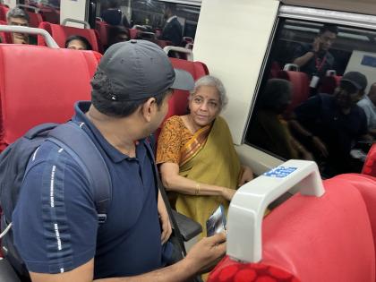 Sitharaman takes a ride on Vande Bharat in Kerala, wins co-passengers hearts | Sitharaman takes a ride on Vande Bharat in Kerala, wins co-passengers hearts Sitharaman takes a ride on Vande Bharat in Kerala, wins co-passengers hearts | Sitharaman takes a ride on Vande Bharat in Kerala, wins co-passengers hearts