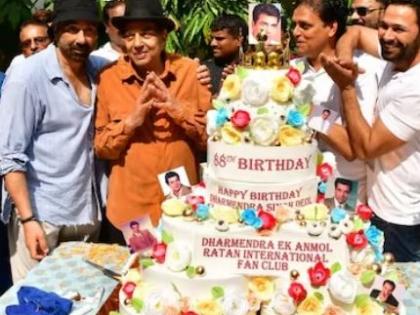 Dharmendra celebrates 88th birthday with fans, cuts 7-tier cake | Dharmendra celebrates 88th birthday with fans, cuts 7-tier cake
