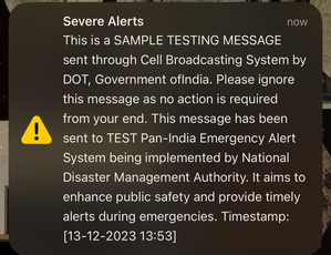 Govt sends 'emergency alert' sample message to Android, iOS users | Govt sends 'emergency alert' sample message to Android, iOS users