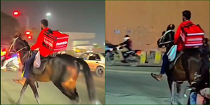 Delivery boy rides horse to deliver order in Hyderabad | Delivery boy rides horse to deliver order in Hyderabad Delivery boy rides horse to deliver order in Hyderabad | Delivery boy rides horse to deliver order in Hyderabad