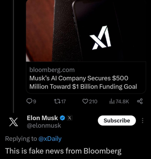 Musk denies report claiming his AI firm secured $500 mn funding | Musk denies report claiming his AI firm secured $500 mn funding Musk denies report claiming his AI firm secured $500 mn funding | Musk denies report claiming his AI firm secured $500 mn funding