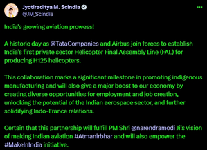 Scindia terms Tata-Airbus helicopter production partnership historic | Scindia terms Tata-Airbus helicopter production partnership historic Scindia terms Tata-Airbus helicopter production partnership historic | Scindia terms Tata-Airbus helicopter production partnership historic