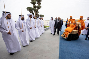 Mahant Swami Maharaj reaches Abu Dhabi for inauguration of UAE's first Hindu temple | Mahant Swami Maharaj reaches Abu Dhabi for inauguration of UAE's first Hindu temple