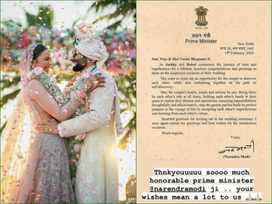 PM Modi congratulates newlyweds Rakul-Jackky, asks them to 'discover each other' | PM Modi congratulates newlyweds Rakul-Jackky, asks them to 'discover each other' PM Modi congratulates newlyweds Rakul-Jackky, asks them to 'discover each other' | PM Modi congratulates newlyweds Rakul-Jackky, asks them to 'discover each other'