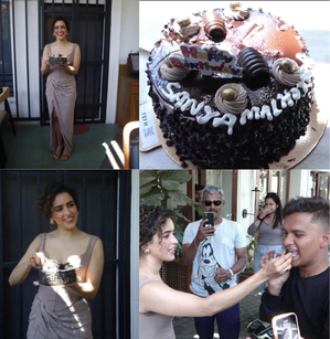 Sanya Malhotra parties with paps on her 32nd b'day, cuts cake with them | Sanya Malhotra parties with paps on her 32nd b'day, cuts cake with them