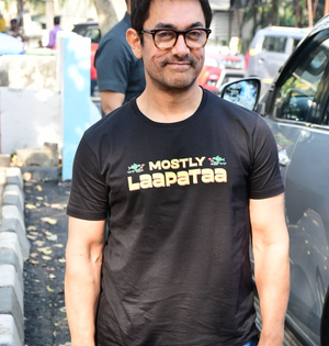 Aamir wears 'mostly laapataa' tee as he promotes 'Laapataa Ladies' in Pune | Aamir wears 'mostly laapataa' tee as he promotes 'Laapataa Ladies' in Pune
