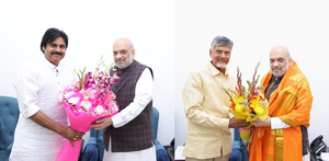 N. Chandrababu Naidu, Pawan Kalyan meet Amit Shah again | N. Chandrababu Naidu, Pawan Kalyan meet Amit Shah again