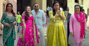 'Dance Deewane' judges Madhuri, Suniel spotted with guests Govinda, wife Sunita at Filmistan Studios | 'Dance Deewane' judges Madhuri, Suniel spotted with guests Govinda, wife Sunita at Filmistan Studios