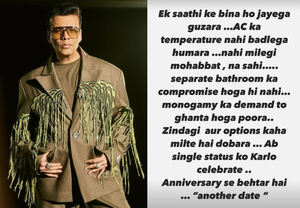 KJo engages in shayari on his ‘single status’: 'Anniversary se behtar hai ... another date' | KJo engages in shayari on his ‘single status’: 'Anniversary se behtar hai ... another date'