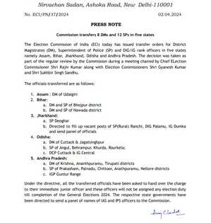 EC orders transfer of four Bihar officials, bars any election duty | EC orders transfer of four Bihar officials, bars any election duty EC orders transfer of four Bihar officials, bars any election duty | EC orders transfer of four Bihar officials, bars any election duty
