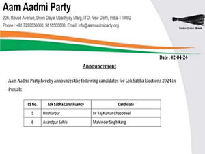 AAP releases another list of two candidates in Punjab | AAP releases another list of two candidates in Punjab AAP releases another list of two candidates in Punjab | AAP releases another list of two candidates in Punjab
