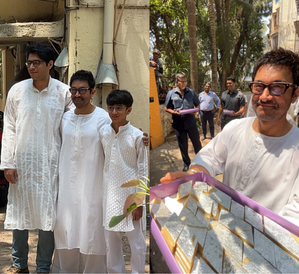 'Eid Mubarak': Aamir poses with sons Junaid, Azad at his residence; distributes sweets to paps | 'Eid Mubarak': Aamir poses with sons Junaid, Azad at his residence; distributes sweets to paps 'Eid Mubarak': Aamir poses with sons Junaid, Azad at his residence; distributes sweets to paps | 'Eid Mubarak': Aamir poses with sons Junaid, Azad at his residence; distributes sweets to paps