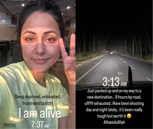 Hina Khan shares ‘no filter’ picture: 'Sleep deprived, exhausted, frustrated' | Hina Khan shares ‘no filter’ picture: 'Sleep deprived, exhausted, frustrated'