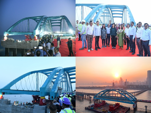2nd Bow Arch String girder installed to join Bandra sea-link, Mumbai Coastal Road | 2nd Bow Arch String girder installed to join Bandra sea-link, Mumbai Coastal Road