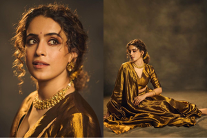 Sanya Malhotra exudes elegance in golden lehenga, ethnic jewellery, & winged eyeliner | Sanya Malhotra exudes elegance in golden lehenga, ethnic jewellery, & winged eyeliner