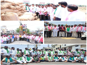 BRS stages protests across Telangana seeking bonus for farmers for paddy | BRS stages protests across Telangana seeking bonus for farmers for paddy