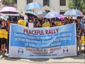 Mizo body takes out rallies to protest India-Myanmar border fencing & FMR scrapping | Mizo body takes out rallies to protest India-Myanmar border fencing & FMR scrapping Mizo body takes out rallies to protest India-Myanmar border fencing & FMR scrapping | Mizo body takes out rallies to protest India-Myanmar border fencing & FMR scrapping