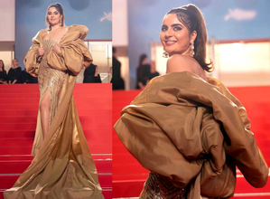 Tarak Mehta' star Deepti Sadhwani shines in thigh-high slit gold sequin gown at Cannes | Tarak Mehta' star Deepti Sadhwani shines in thigh-high slit gold sequin gown at Cannes