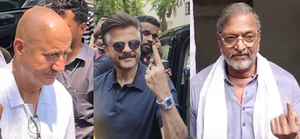 Anil Kapoor proudly shows his inked finger; Nana Patekar, Anupam Kher also vote | Anil Kapoor proudly shows his inked finger; Nana Patekar, Anupam Kher also vote