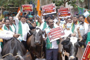 K'taka BJP protests against milk price hike, demands rollback | K'taka BJP protests against milk price hike, demands rollback K'taka BJP protests against milk price hike, demands rollback | K'taka BJP protests against milk price hike, demands rollback