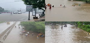Heavy Rain Causes Waterlogging in Gurugram, Traffic Disrupted | Heavy Rain Causes Waterlogging in Gurugram, Traffic Disrupted