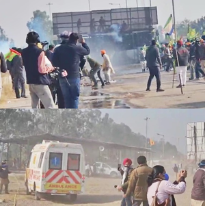 Police use teargas, water cannon to disperse protesting farmers at Shambhu border | Police use teargas, water cannon to disperse protesting farmers at Shambhu border Police use teargas, water cannon to disperse protesting farmers at Shambhu border | Police use teargas, water cannon to disperse protesting farmers at Shambhu border