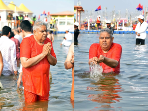 Vice Prez Dhankhar takes holy dip at Mahakumbh; lauds 'amazing arrangements' | Vice Prez Dhankhar takes holy dip at Mahakumbh; lauds 'amazing arrangements' Vice Prez Dhankhar takes holy dip at Mahakumbh; lauds 'amazing arrangements' | Vice Prez Dhankhar takes holy dip at Mahakumbh; lauds 'amazing arrangements'