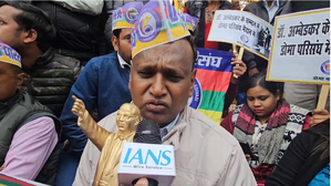 Cong protests outside Kejriwal's residence, demands apology over Ambedkar statue vandalism in Punjab | Cong protests outside Kejriwal's residence, demands apology over Ambedkar statue vandalism in Punjab Cong protests outside Kejriwal's residence, demands apology over Ambedkar statue vandalism in Punjab | Cong protests outside Kejriwal's residence, demands apology over Ambedkar statue vandalism in Punjab