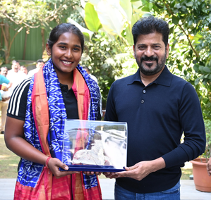 Telangana CM announces Rs 1 crore reward for Trisha, 10 lakhs each to Dhruthi, head coach Nooshin | Telangana CM announces Rs 1 crore reward for Trisha, 10 lakhs each to Dhruthi, head coach Nooshin Telangana CM announces Rs 1 crore reward for Trisha, 10 lakhs each to Dhruthi, head coach Nooshin | Telangana CM announces Rs 1 crore reward for Trisha, 10 lakhs each to Dhruthi, head coach Nooshin