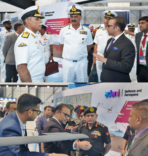 Army and Navy chief visit Adani Defence and Aerospace stall at Aero India 2025 | Army and Navy chief visit Adani Defence and Aerospace stall at Aero India 2025