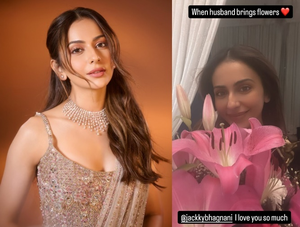 Rakul flaunts happy face as husband Jackky Bhagnani brings flowers | Rakul flaunts happy face as husband Jackky Bhagnani brings flowers Rakul flaunts happy face as husband Jackky Bhagnani brings flowers | Rakul flaunts happy face as husband Jackky Bhagnani brings flowers