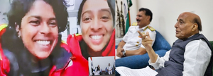 On eve of Women's Day, Defence Minister interacts with crew of INSV Tarini | On eve of Women's Day, Defence Minister interacts with crew of INSV Tarini