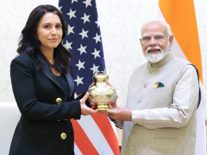 PM Modi meets Tulsi Gabbard, gifts her vase containing holy Ganga water from Maha Kumbh | PM Modi meets Tulsi Gabbard, gifts her vase containing holy Ganga water from Maha Kumbh
