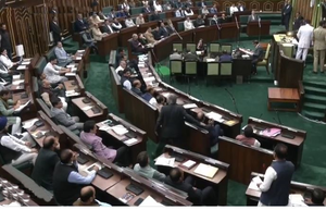 J&K Assembly witnesses noisy scene over allegations of chartered flights engaged by govt | J&K Assembly witnesses noisy scene over allegations of chartered flights engaged by govt J&K Assembly witnesses noisy scene over allegations of chartered flights engaged by govt | J&K Assembly witnesses noisy scene over allegations of chartered flights engaged by govt