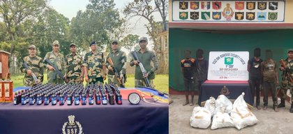 BSF arrests 4 B'deshi smugglers along Indo-Bangla border; seizes contraband | BSF arrests 4 B'deshi smugglers along Indo-Bangla border; seizes contraband BSF arrests 4 B'deshi smugglers along Indo-Bangla border; seizes contraband | BSF arrests 4 B'deshi smugglers along Indo-Bangla border; seizes contraband
