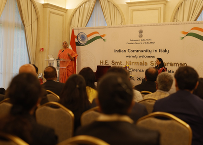 Italy: FM Sitharaman discusses developmental initiatives of Modi govt with Indian diaspora | Italy: FM Sitharaman discusses developmental initiatives of Modi govt with Indian diaspora Italy: FM Sitharaman discusses developmental initiatives of Modi govt with Indian diaspora | Italy: FM Sitharaman discusses developmental initiatives of Modi govt with Indian diaspora