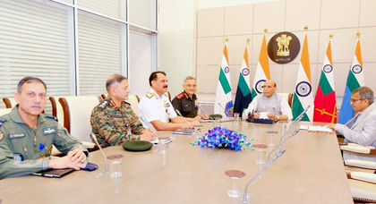 Defence Minister Rajnath Singh reviews security with top officials, chiefs of forces | Defence Minister Rajnath Singh reviews security with top officials, chiefs of forces Defence Minister Rajnath Singh reviews security with top officials, chiefs of forces | Defence Minister Rajnath Singh reviews security with top officials, chiefs of forces