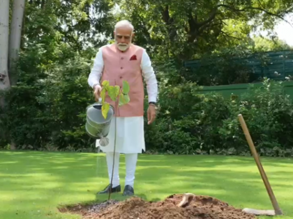 PM Modi plants Sindoor sapling given by 1971 war ‘Viranganas’ at official residence | PM Modi plants Sindoor sapling given by 1971 war ‘Viranganas’ at official residence