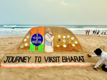 Sand artist Sudarsan Pattnaik congratulates PM Modi for completing 11 years in office | Sand artist Sudarsan Pattnaik congratulates PM Modi for completing 11 years in office Sand artist Sudarsan Pattnaik congratulates PM Modi for completing 11 years in office | Sand artist Sudarsan Pattnaik congratulates PM Modi for completing 11 years in office