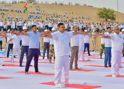 IDY 2025: CM Sharma performs yoga amid Jaisalmer sand dunes | IDY 2025: CM Sharma performs yoga amid Jaisalmer sand dunes IDY 2025: CM Sharma performs yoga amid Jaisalmer sand dunes | IDY 2025: CM Sharma performs yoga amid Jaisalmer sand dunes