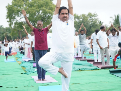 Guv, union ministers lead 11th International Day of Yoga celebrations in K'taka | Guv, union ministers lead 11th International Day of Yoga celebrations in K'taka Guv, union ministers lead 11th International Day of Yoga celebrations in K'taka | Guv, union ministers lead 11th International Day of Yoga celebrations in K'taka