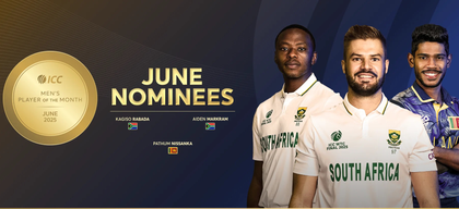 Markram, Rabada, Nissanka feature in ICC Men's Player of June nominees | Markram, Rabada, Nissanka feature in ICC Men's Player of June nominees