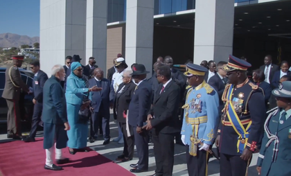 PM Modi accorded 21-gun salute during ceremonial welcome in Namibia | PM Modi accorded 21-gun salute during ceremonial welcome in Namibia