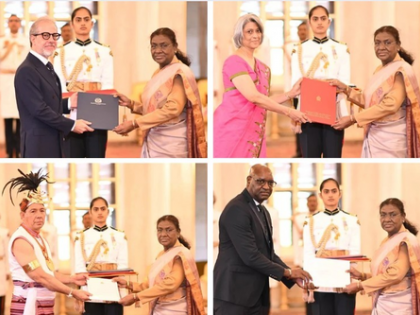 Envoys of four nations present credentials to President Droupadi Murmu | Envoys of four nations present credentials to President Droupadi Murmu Envoys of four nations present credentials to President Droupadi Murmu | Envoys of four nations present credentials to President Droupadi Murmu