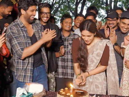 Mrunal Thakur surprised with a pre-birthday celebration on the set of Adivi Sesh's 'Dacoit’ | Mrunal Thakur surprised with a pre-birthday celebration on the set of Adivi Sesh's 'Dacoit’
