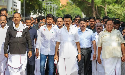 Stalin leads silent march on Karunanidhi's seventh death anniversary, launches new welfare schemes | Stalin leads silent march on Karunanidhi's seventh death anniversary, launches new welfare schemes Stalin leads silent march on Karunanidhi's seventh death anniversary, launches new welfare schemes | Stalin leads silent march on Karunanidhi's seventh death anniversary, launches new welfare schemes