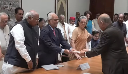 Oppn VP candidate Sudershan Reddy files nomination, top INDIA bloc leaders in attendance | Oppn VP candidate Sudershan Reddy files nomination, top INDIA bloc leaders in attendance